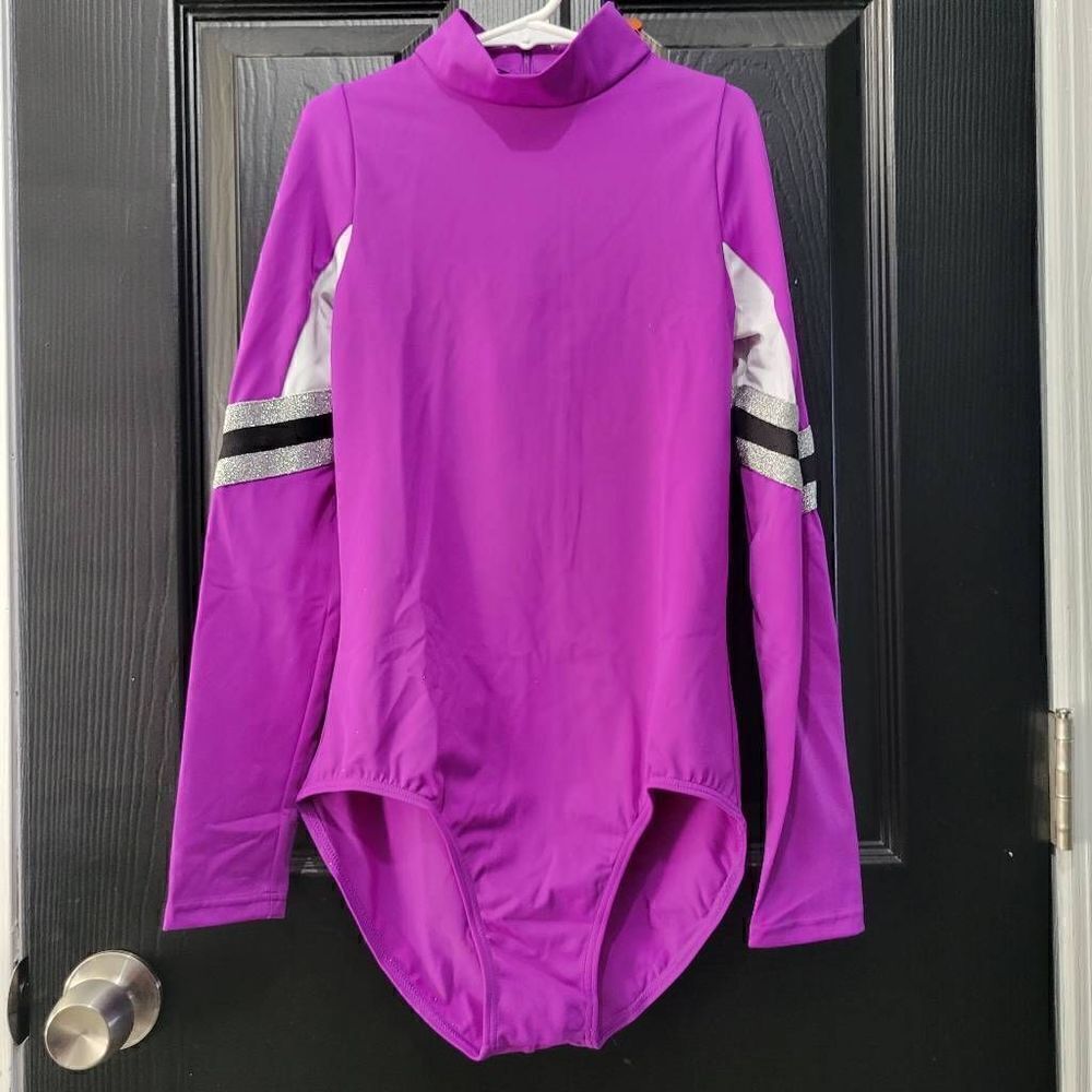 Weissman catalog Balera Child large purple long sleeve zip up back leotard for d